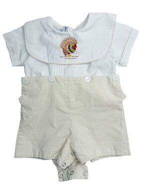 SWEET DREAMS Preppy Embroidered Thanksgiving Turkey Bib Top Jon Jon Size 6-9Mos